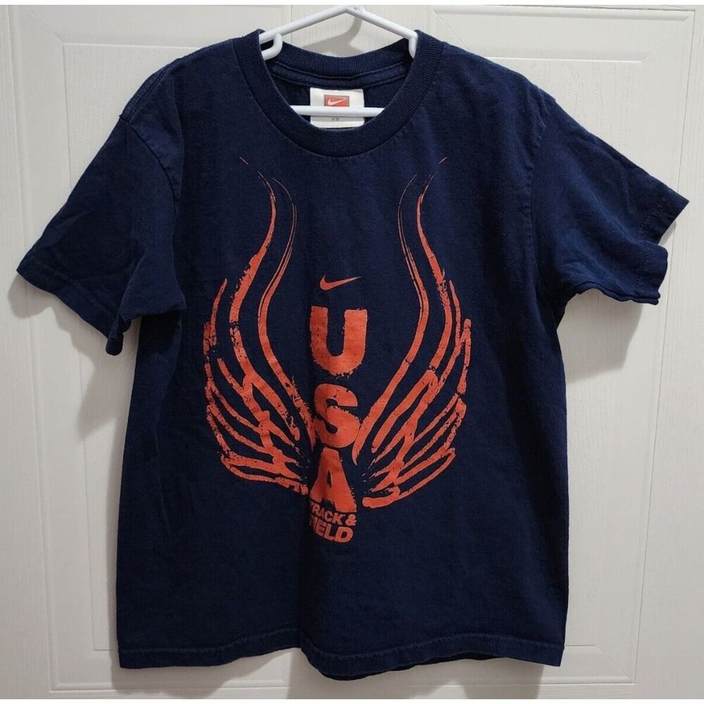 Nike Team USA Track & Field Graphic Navy Blue Red T Shirt Youth XS Cotton